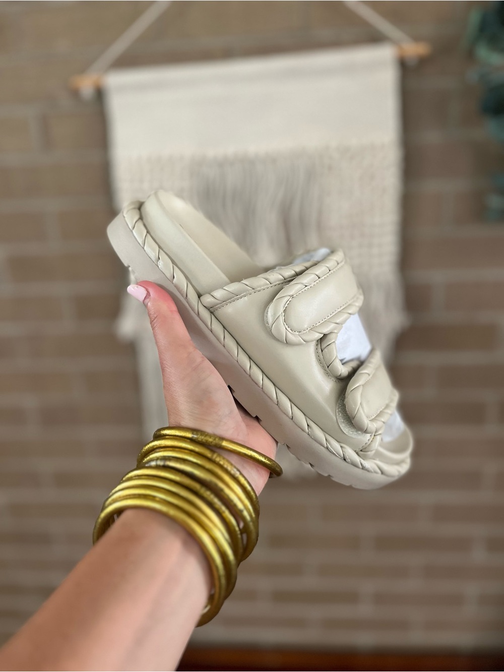 MIA Cream Braided-Trim Slide Sandals